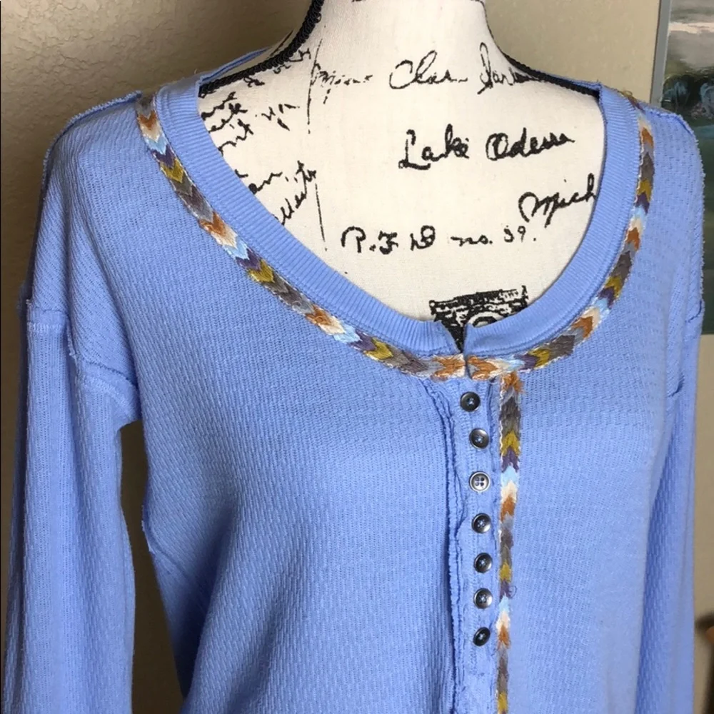 Free People Embroidered Thermal  Long Sleeve Top